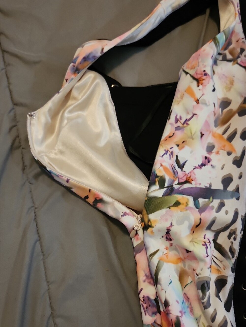 bebe Multicolor Floral & Animal Print Lace-Up Mini Dress with Black Trim - Picture 5 of 7